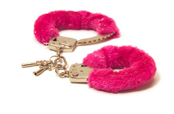 Furry pink handcuffs.