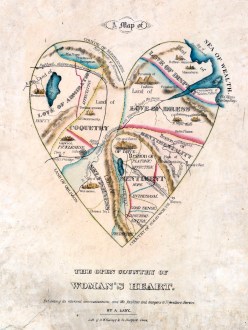 Illustration of a map of a woman's heart, published in the nineteenth century.