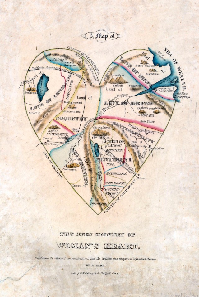 Map of a Womans Heart 19th century Victorian illustration of a map of a woman's heart.